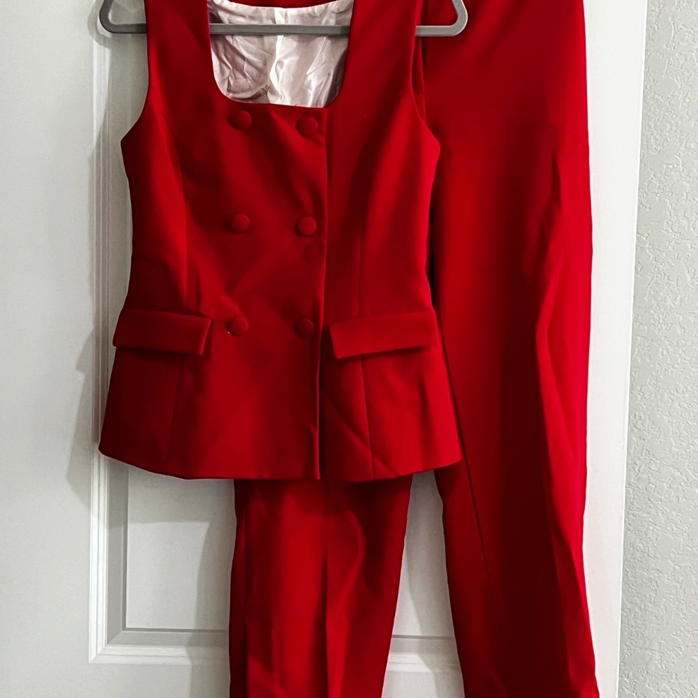 Zara Red Pantsuit Elegant Structured Design